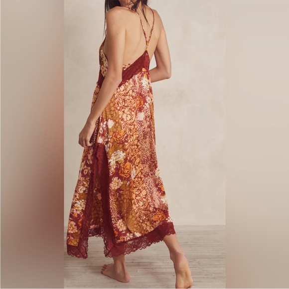 Free People Intimately Right Now Silky Lace Floral Leopard Print Midi Slip Dress - Picture 3 of 6